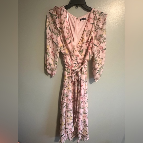 Tommy Hilfiger Floral 3/4 Balloon Sleeve Faux Wrap Dress Womens 14 pink Multi - Picture 2 of 15
